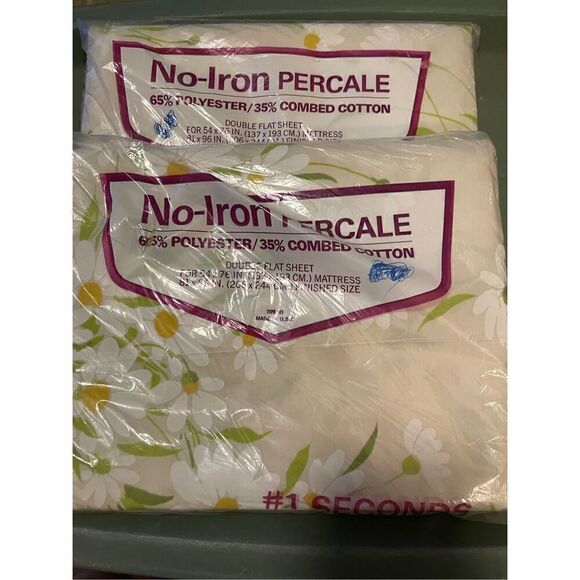 Vintage Two New Packages No-Iron Percale Double Flat Sheets 81x96” made in USA - Picture 10 of 10